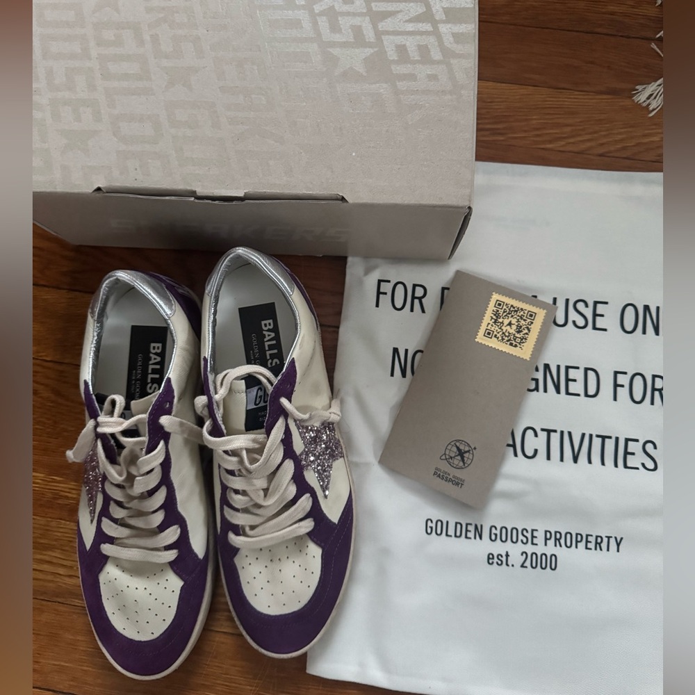 Golden Goose Ball Star Sneakers White, purple glitter NIB - Picture 2 of 8